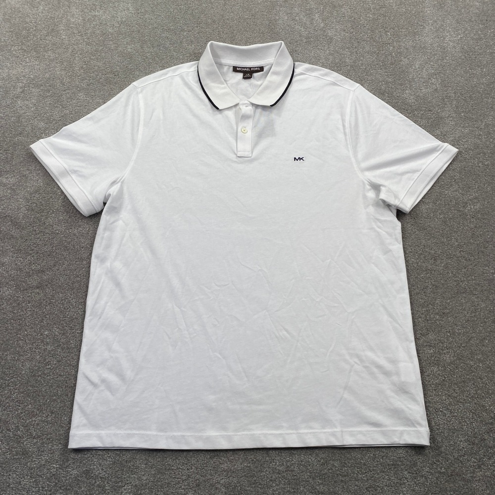 Michael Kors‎ Mens Polo Shirt White Black Trim Short Sleeve Size L